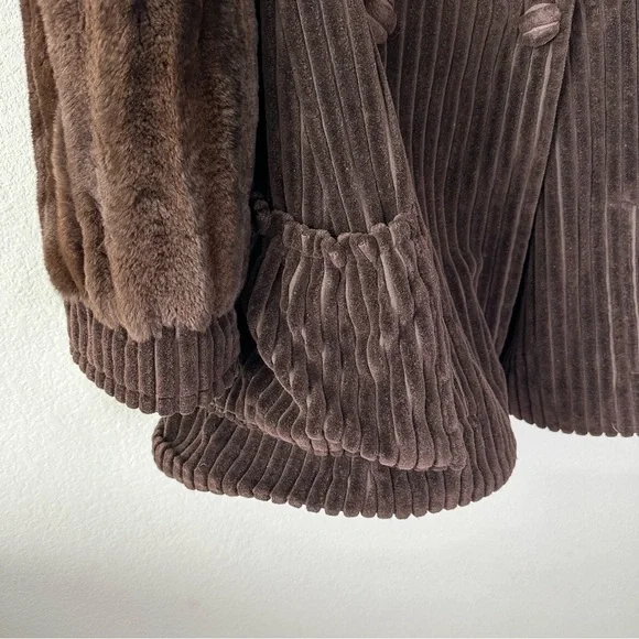 VINTAGE Fendi Brown Striped Fur Trim Jacket Coat SZ US 6 - Picture 5 of 13